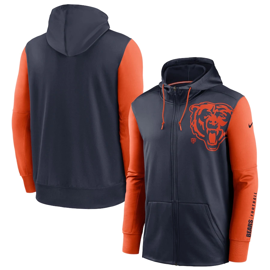 NFL Nike Chicago Bears Navy Orange Fan Gear Mascot Performance FullZip Hoodie